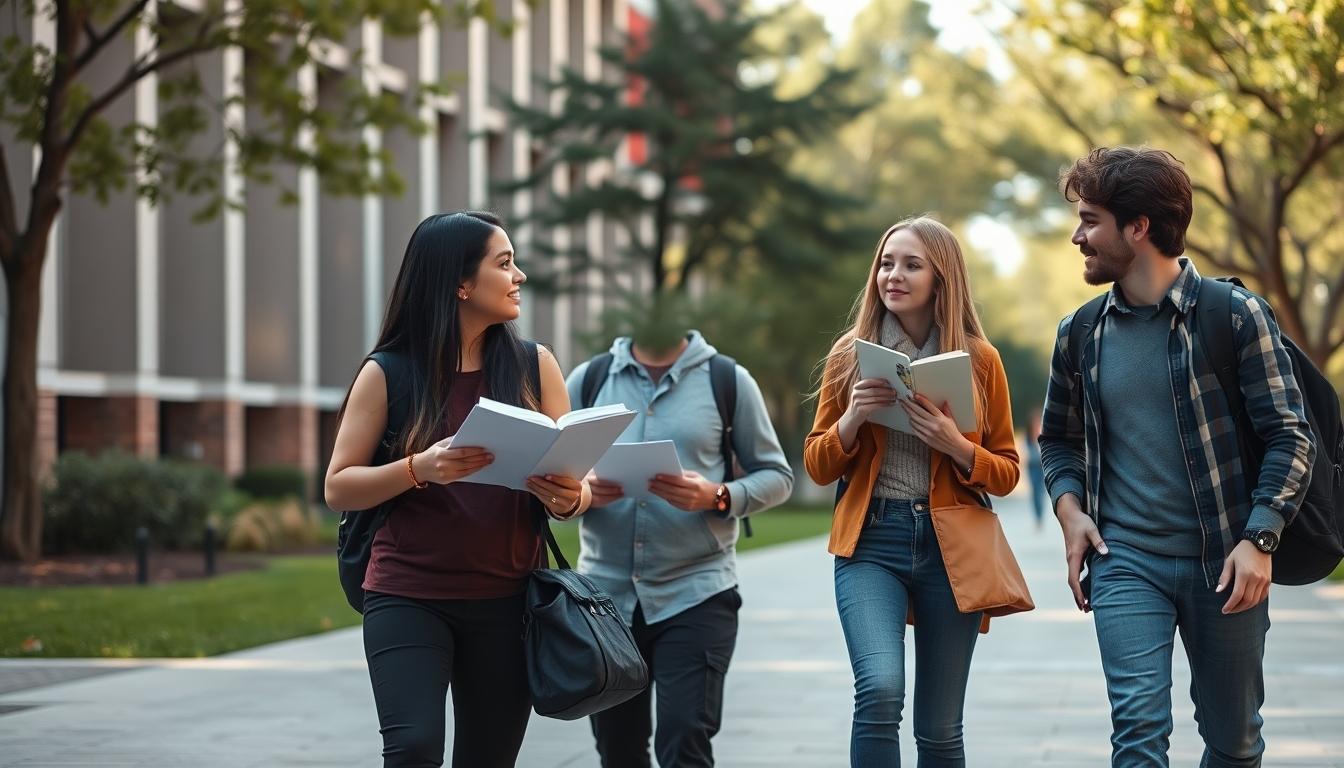 Students studying together in modern classroom